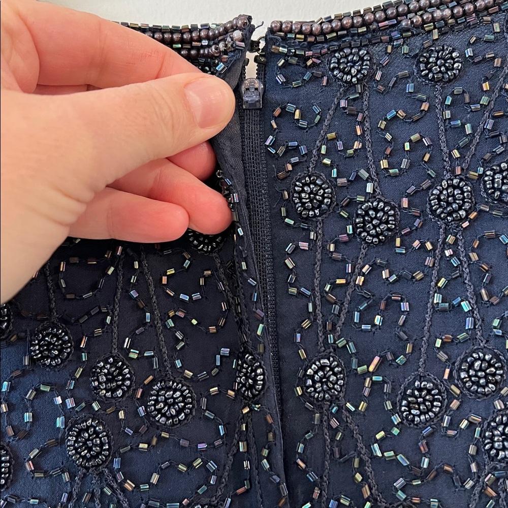 Adrianna‎ Papell - Navy Beaded Silk Formal Shell - 8 - Picture 3 of 10